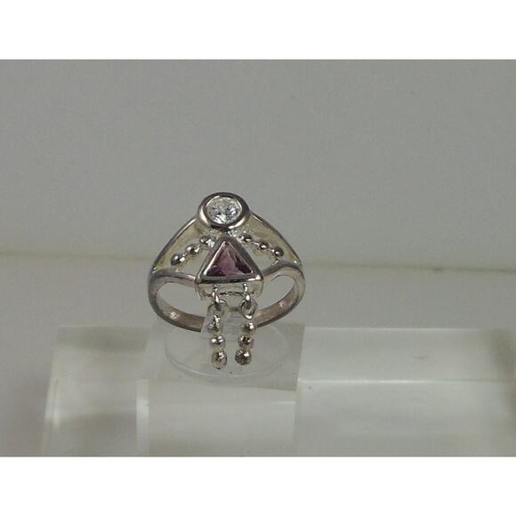 Vintage Sterling Silver Baby Charm Ring Mother Grandmother Sim Diamond Size 6 - Picture 2 of 4